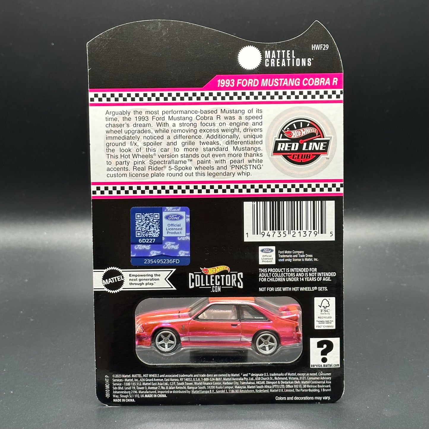 Hot Wheels RLC Ford Mustang Cobra R Pink